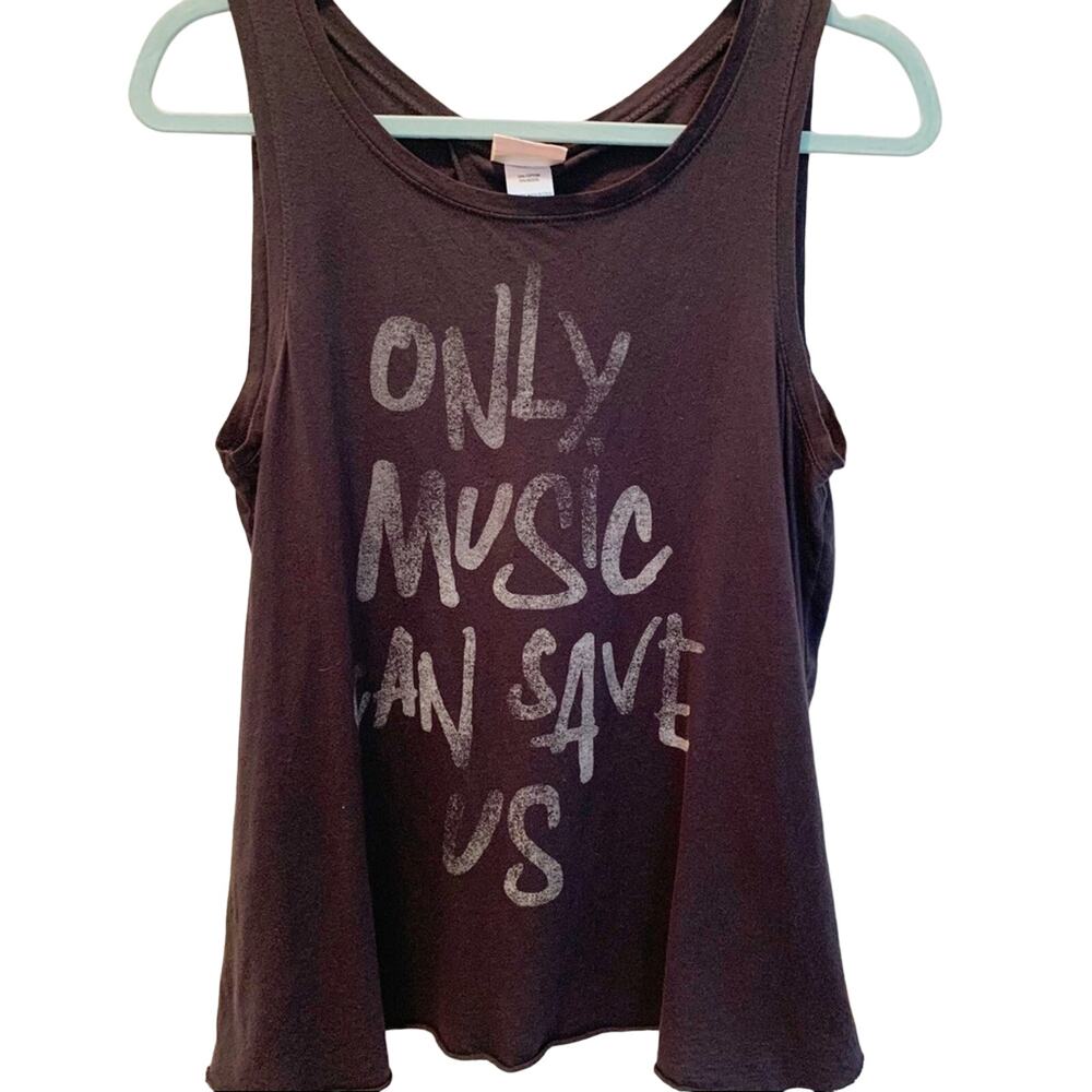 Junk Food Black Only Music Can Save Us Tulip Back Tank Small